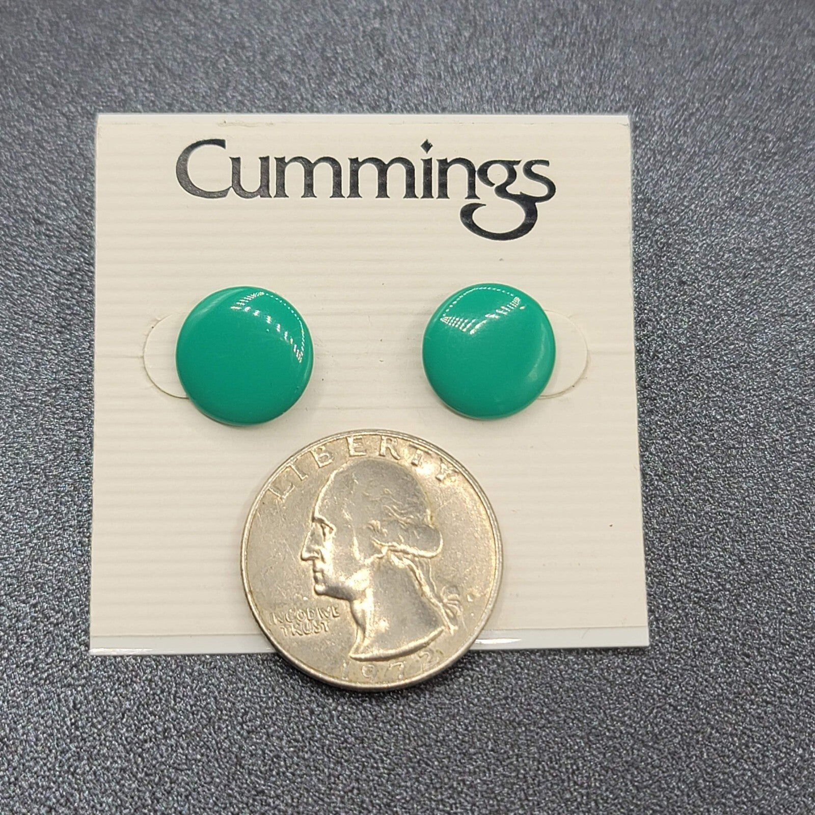 Cummings Pierced Earrings Teal Green Enamel Disc Studs 1/2" NWT