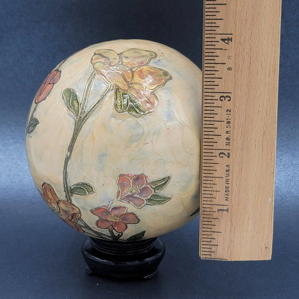 Heavy Orb Vase Bowl Enamel Metal Floral Balls Table Decor Tray Farmhouse 4" 