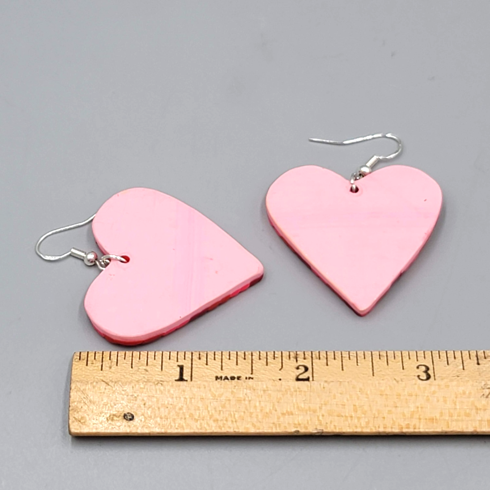 Large Heart Stripes Pierced Earrings Reds Polymer Clay 1.5"
