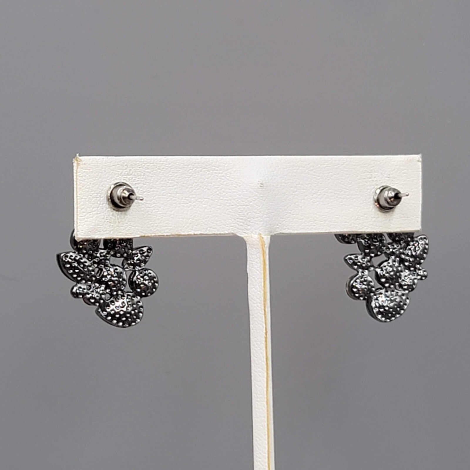 Black Rhinestone Drop Pierced Earrings Sparkly 1"
