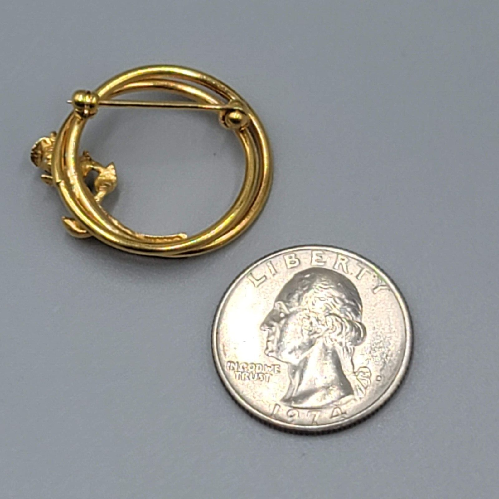 Vintage Napier Brooch Dainty Gold tone Rose Flower Circle 1"