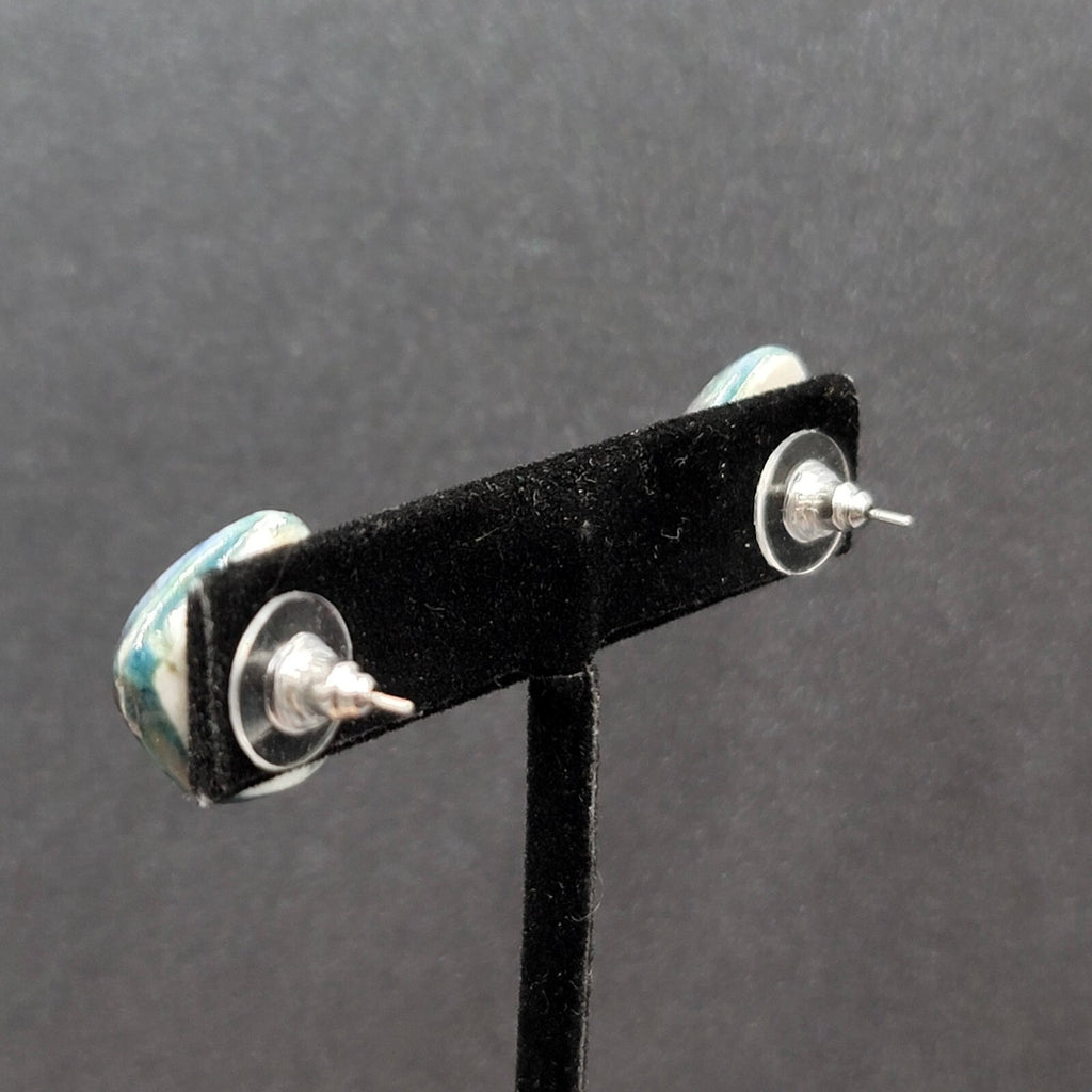 Vintage Pierced Earrings Ceramic Hand Painted Studs 5/8"