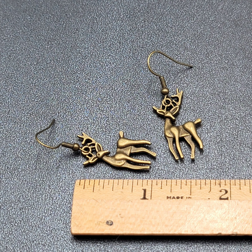 New Deer Pierced Earrings ReindeerBronze tone Dangle 1"