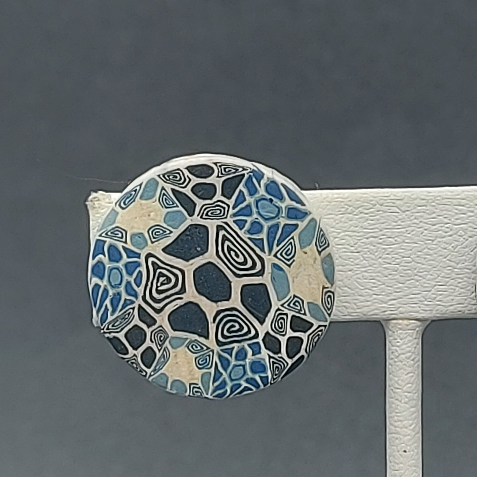 Vintage Clip on Earrings Blue Polymer Clay Disc Button Style 1"