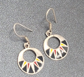 Mexico Sterling Silver Pierced Earrings Enamel Red Black Yellow 925. 5/8"