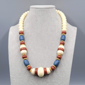 Vintage Beaded Necklace Hidden Clasp Beige Brown Blue Estate Costume Jewelry 20"
