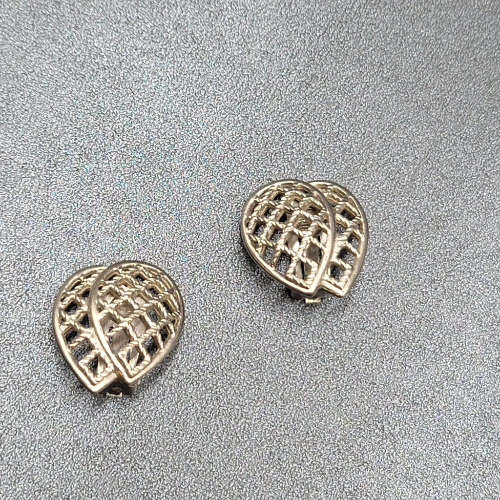 Vintage Clip on Earrings Silver tone Open Work Double Teardrop 1"