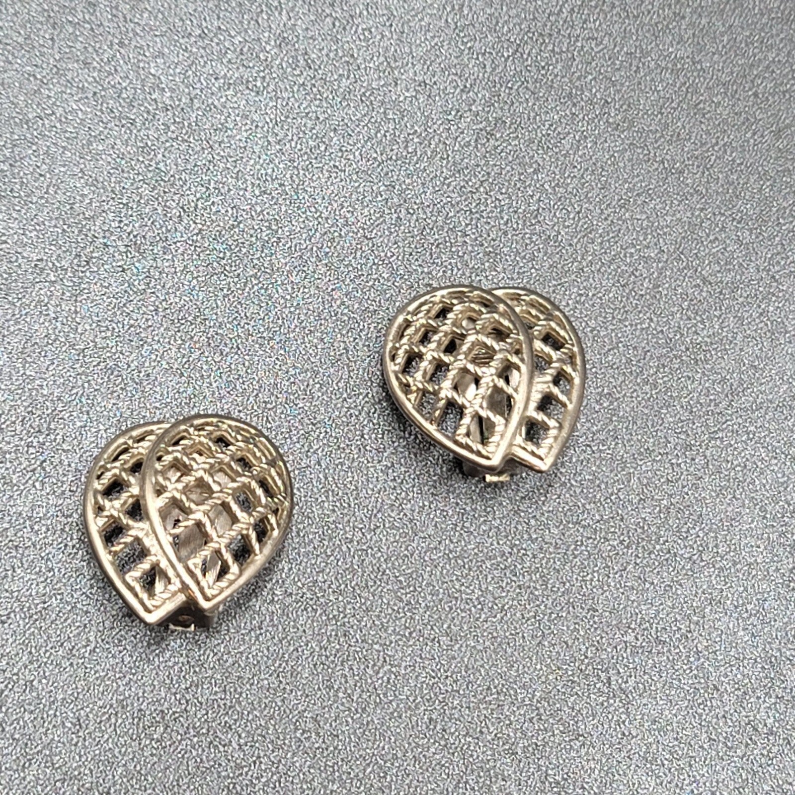 Vintage Clip on Earrings Silver tone Open Work Double Teardrop 1"