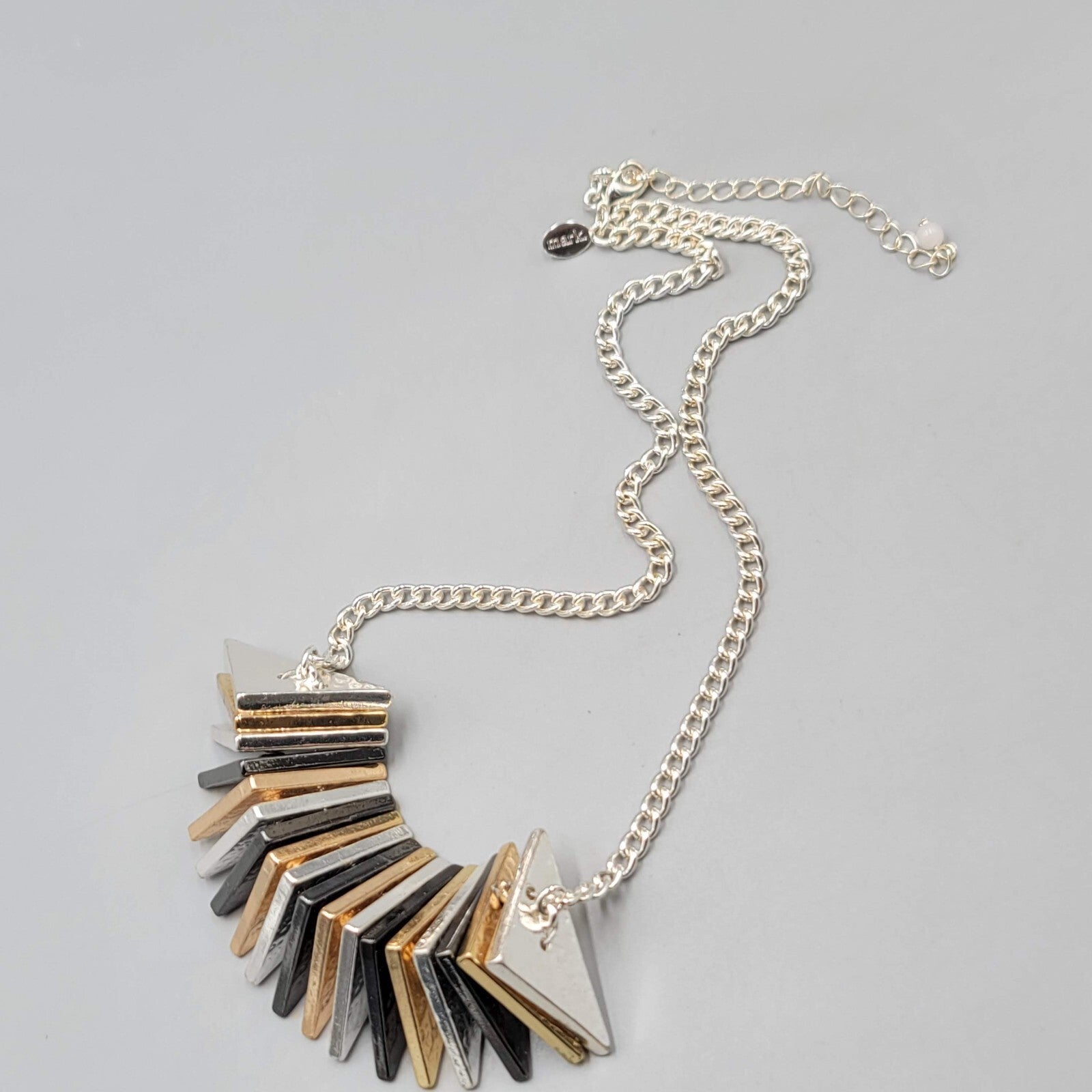 Statement Heavy Necklace Multi tone Signed Mark 18"+