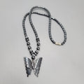 Vintage Butterfly Necklace Hematite Stone Beaded Pendant 18 in