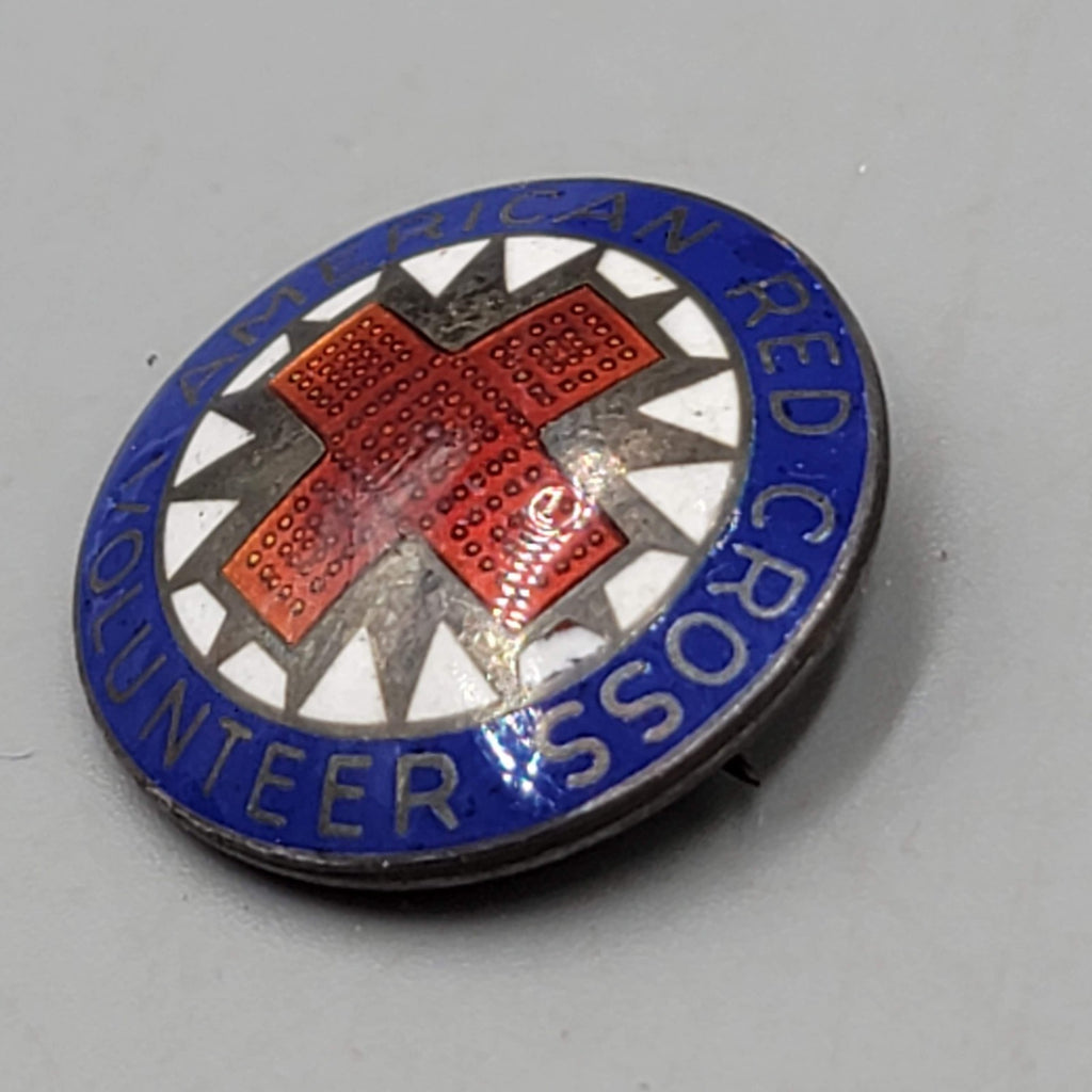 Vintage American Red Cross Award Sterling Silver Enamel Pin Brooch Volunteer