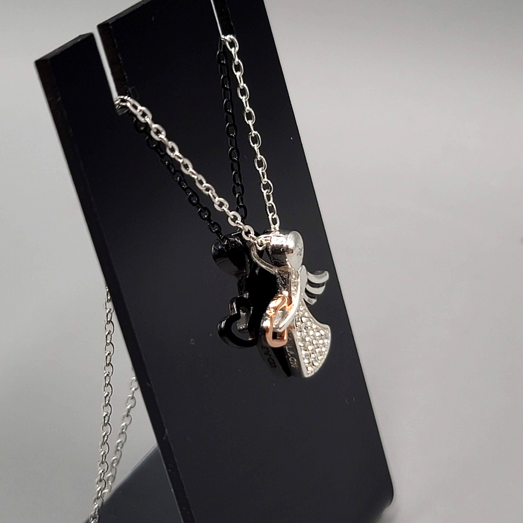 Angel Pendant Crystal Gold Plated Heart Necklace Silver Plated 18"