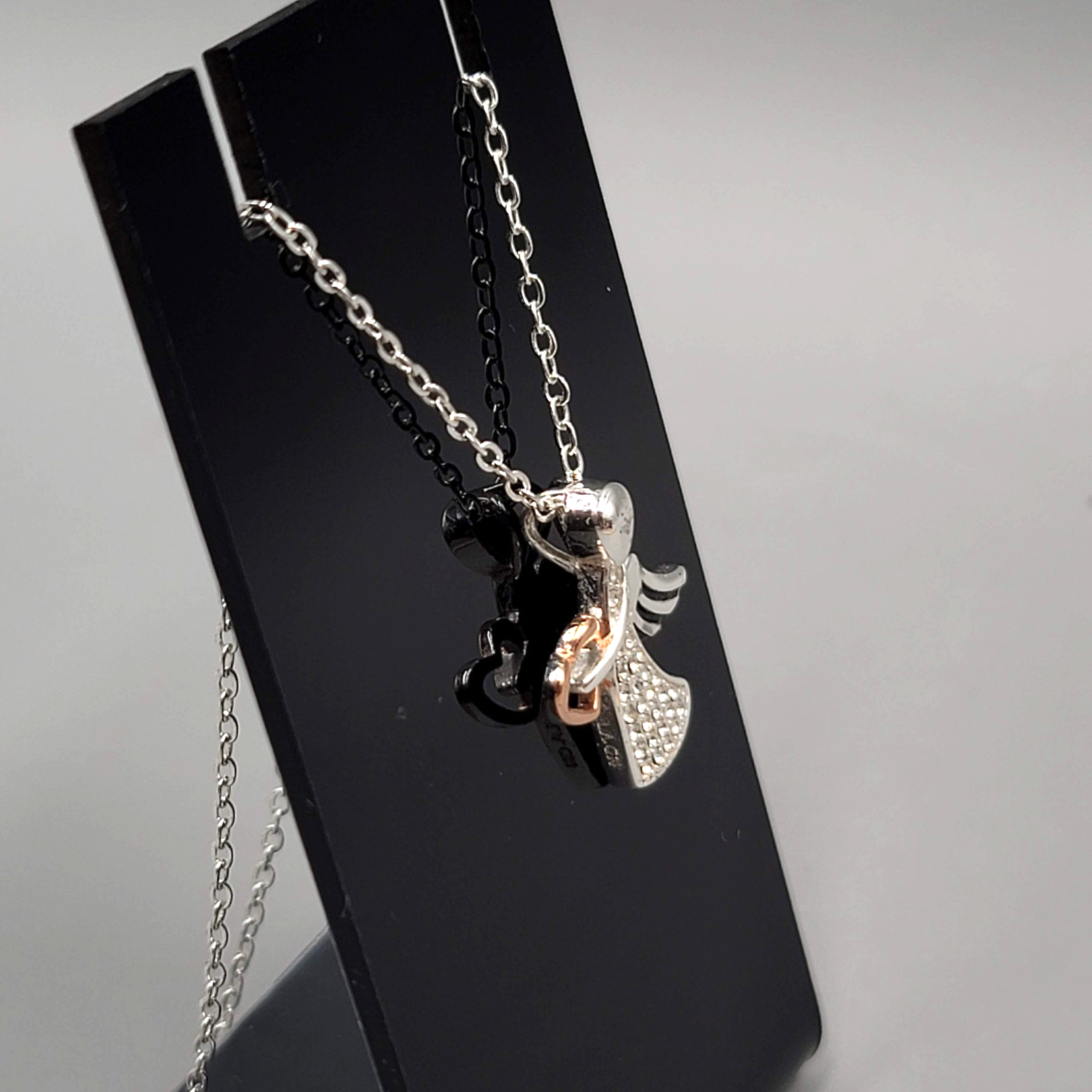 Angel Pendant Crystal Gold Plated Heart Necklace Silver Plated 18"