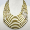 Large Multi Strand Statemet Necklace 18" Two-toned Gold & Silver Metal Beads