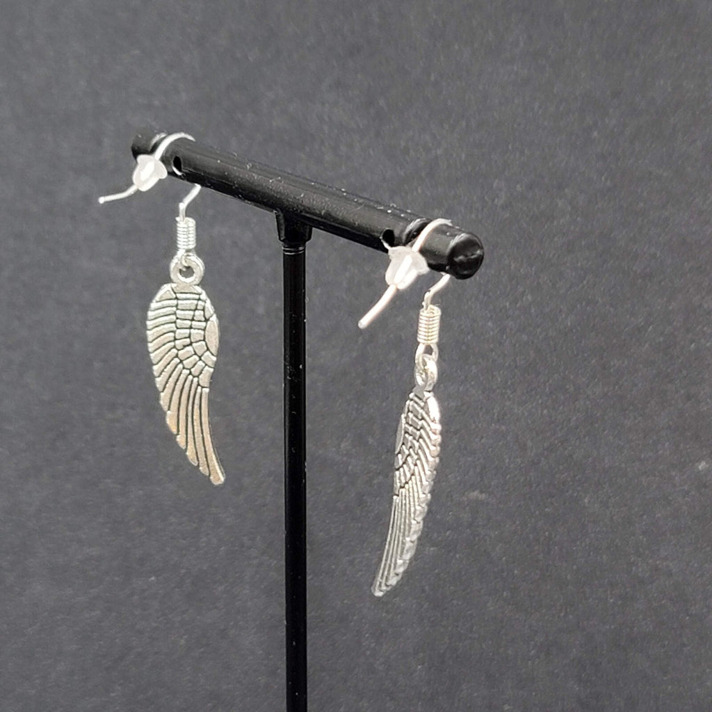 Pierced Earrings Feather Silver tone Dangle Angel Bird 1 1/8"
