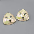 Vintage Iridescent White Enamel Pierced Earrings Triangle Drop 1 1/8"