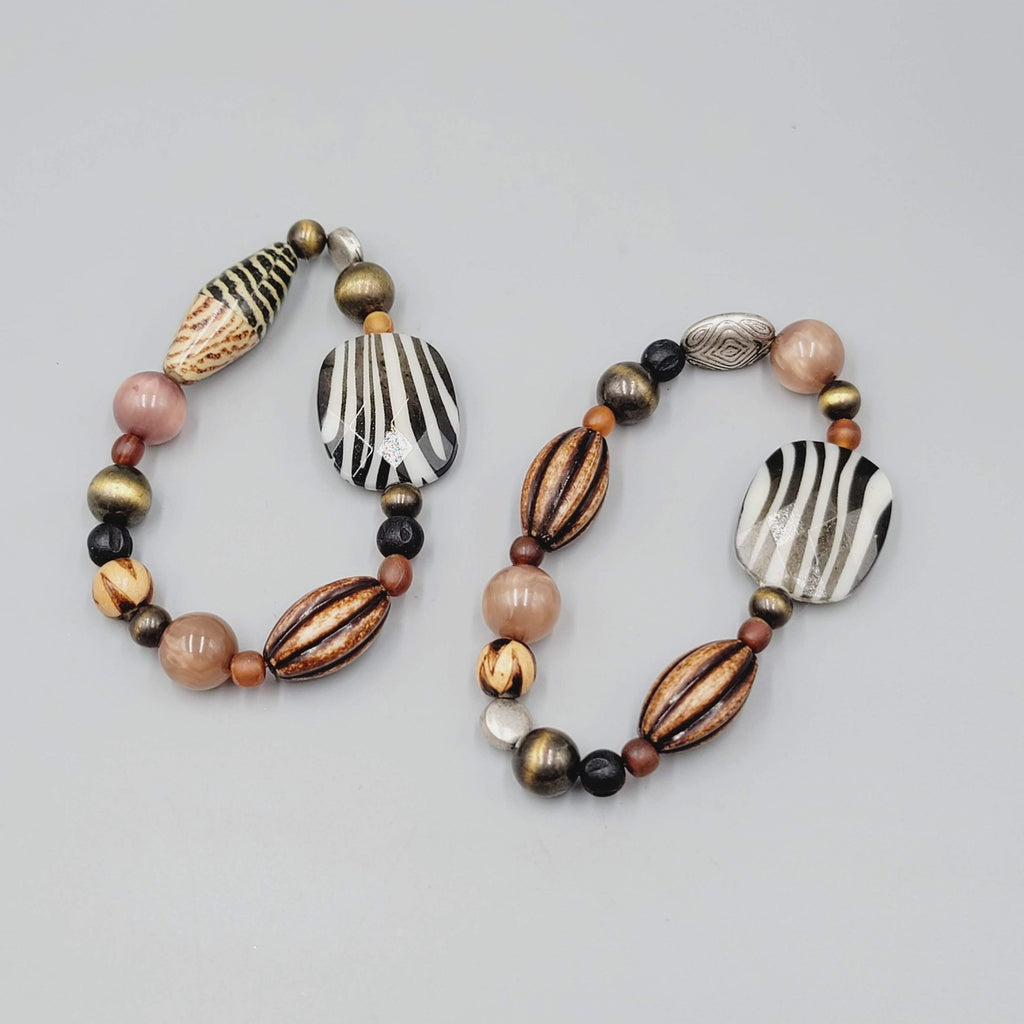 Premier Designs Beaded Stretch Bracelets Set Zebra Striped Brown Set of 2