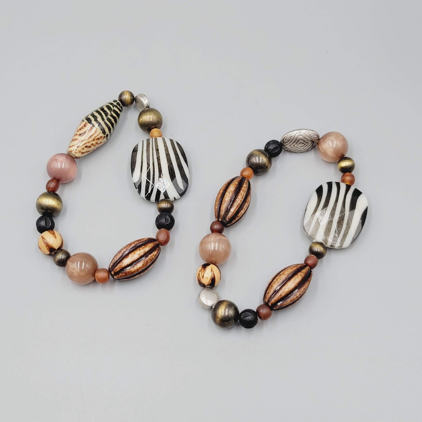 Premier Designs Beaded Stretch Bracelets Set Zebra Striped Brown Set of 2