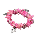 Hot Pink Shell Bracelet Silver tone Charms Elastic Statement 7.5"