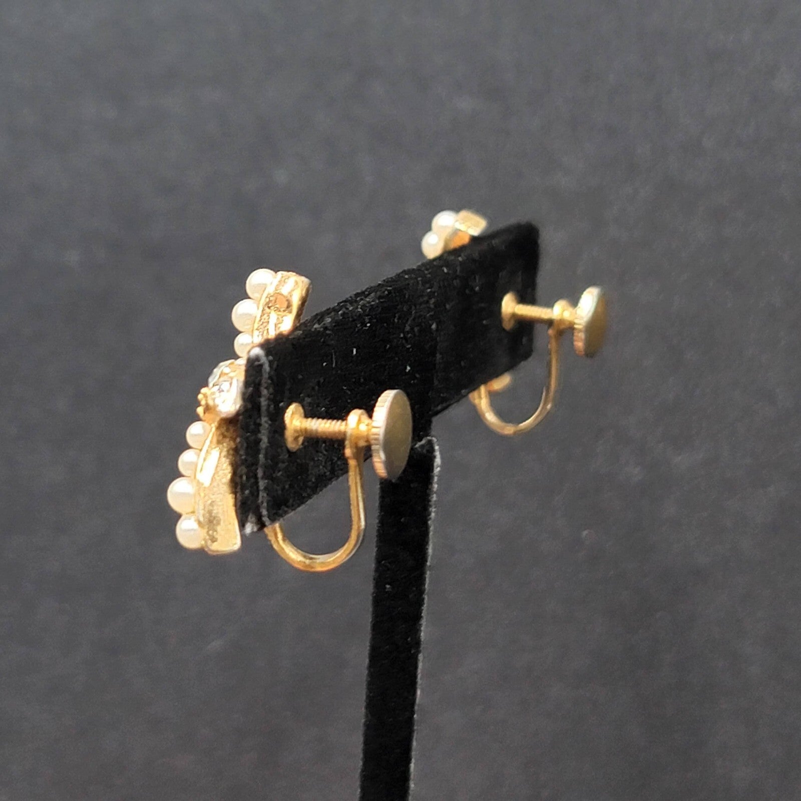 Vintage Clip on Earrings Gold tone Rhinestone Drop 7/8"