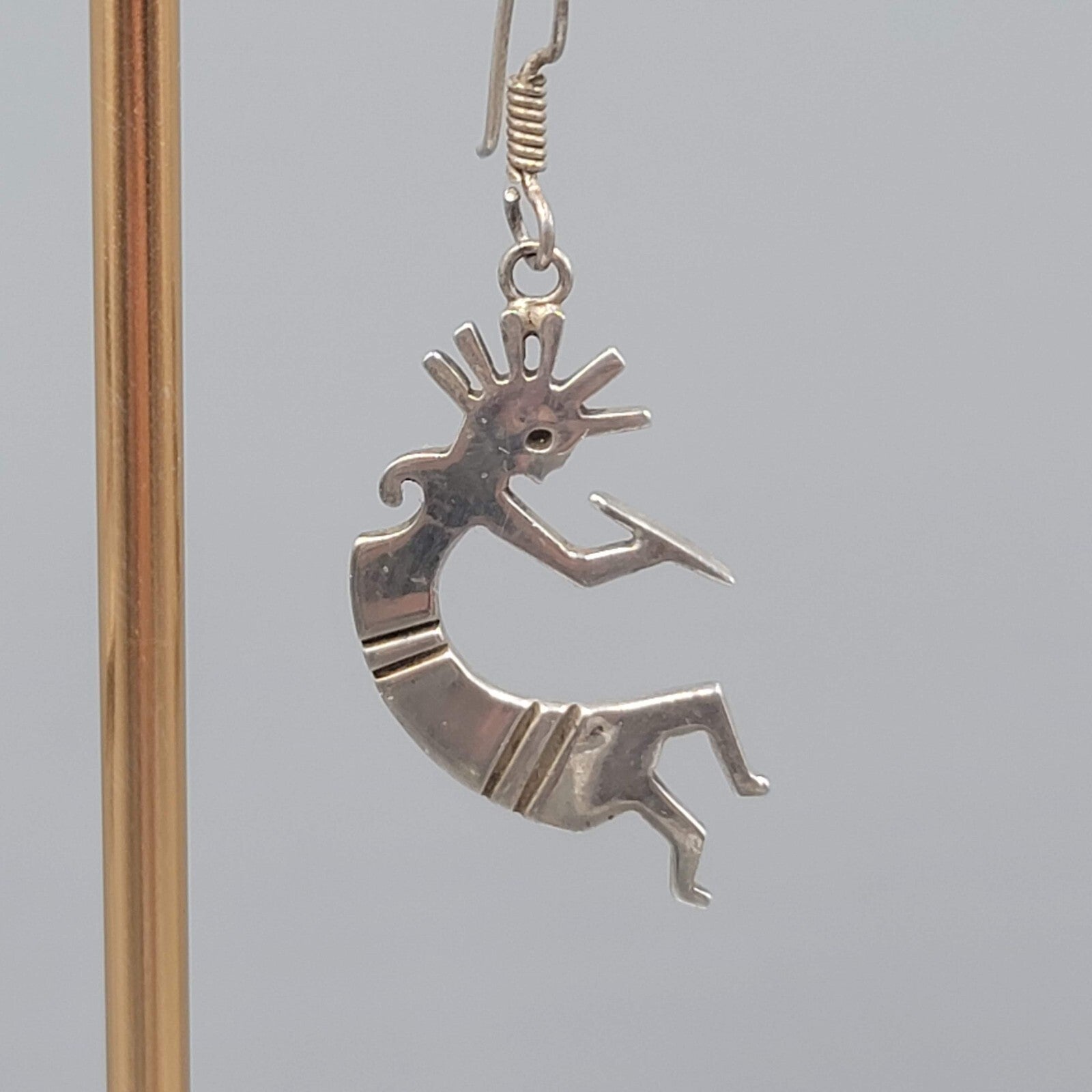 Kokopelli Sterling Silver Pierced Earrings 925 Dangle 1 3/8"