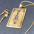 The HANGED MAN Tarot Card Pendant Necklace Major Arcana Gold tone 18”.