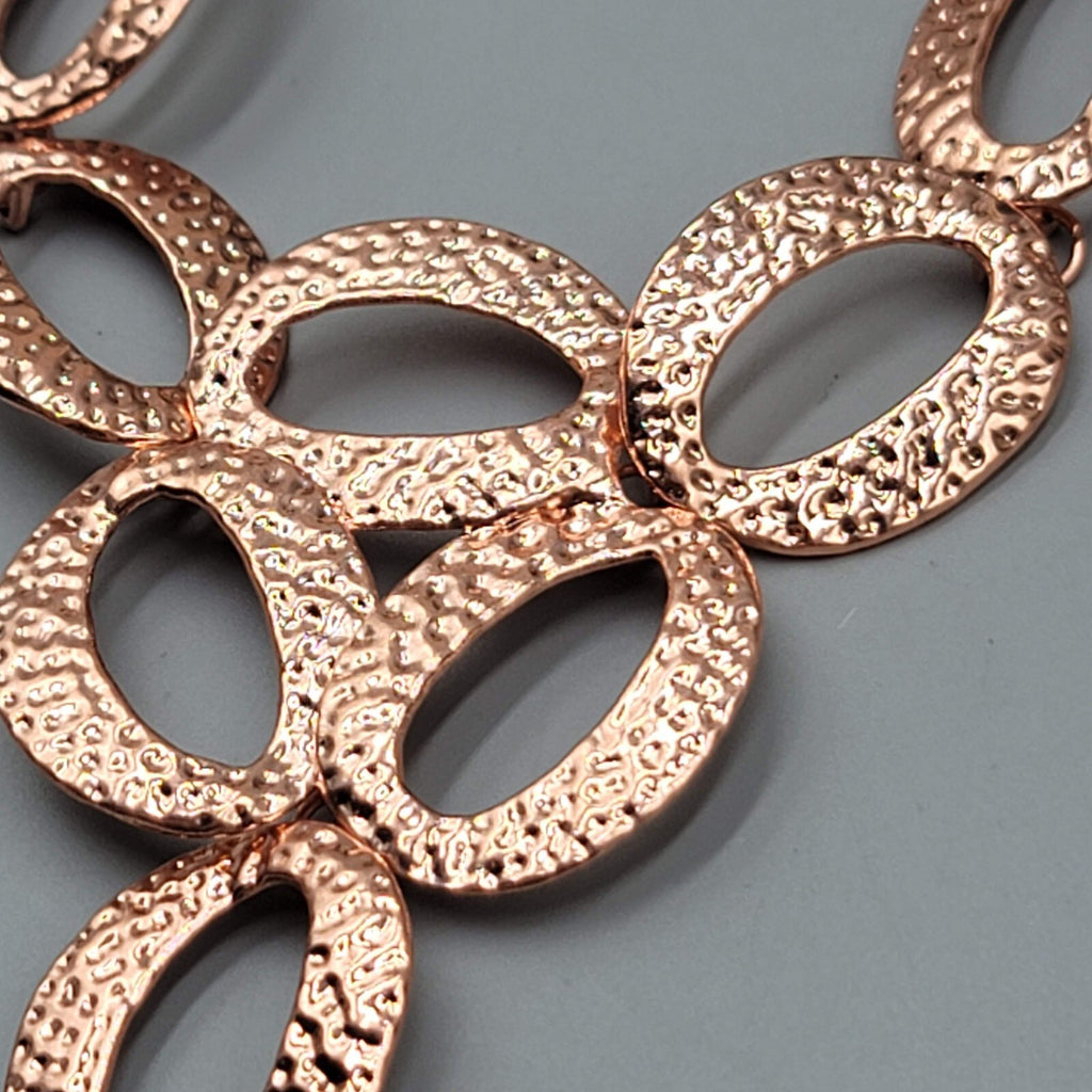 Copper tone Hammered Metal Necklace Bib Statement 18"