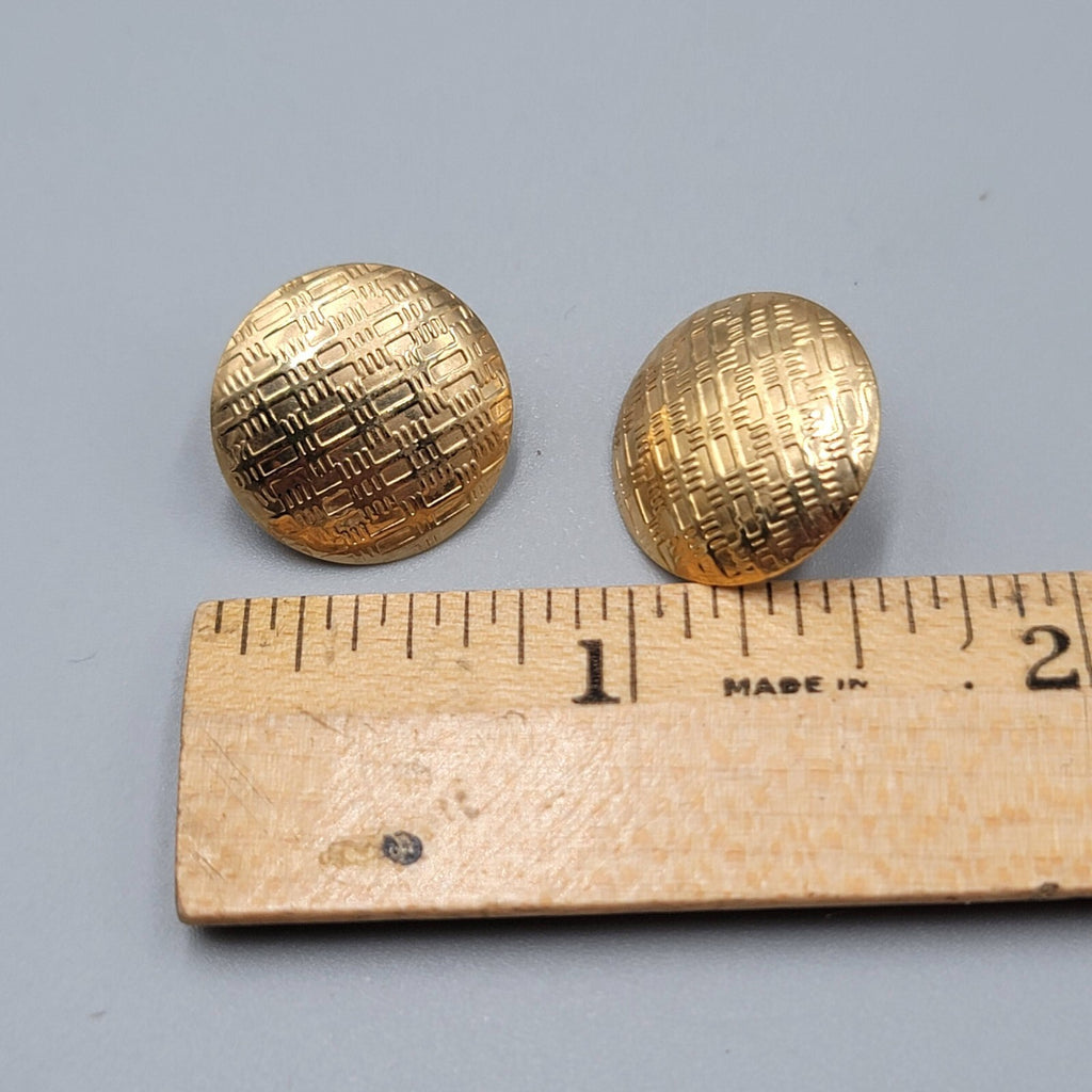 Vintage Pierced Earrings Gold tone Round Hypoallergenic Studs Embossed 3/4"