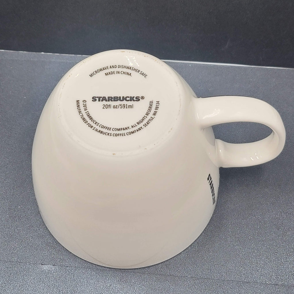 STARBUCKS Merry Bright Jolly Christmas White Gold 2016 Large Coffee Mug 20oz