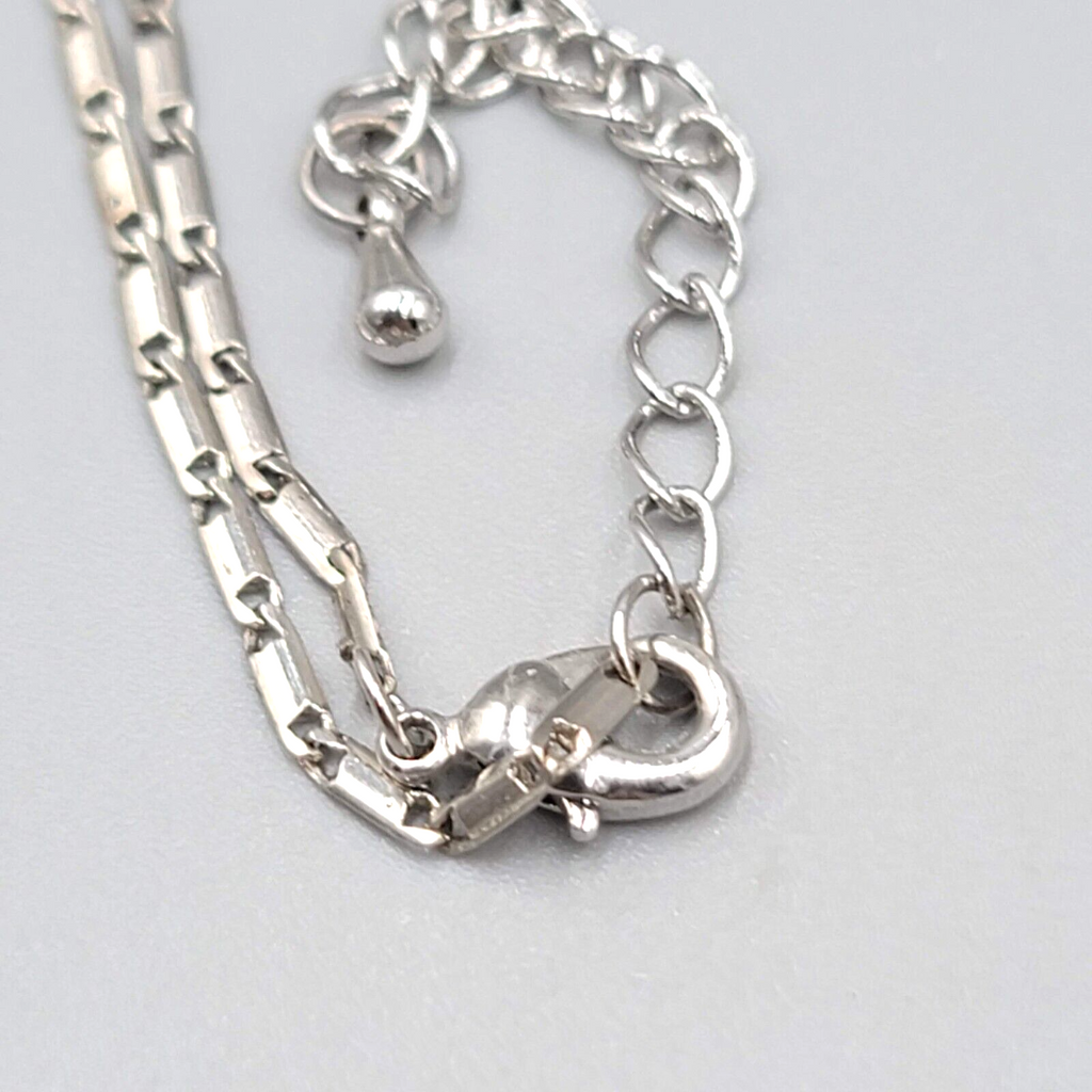 Shamrock Clover Necklace Blue Rhinestone Silver tone Chain 16"-18"