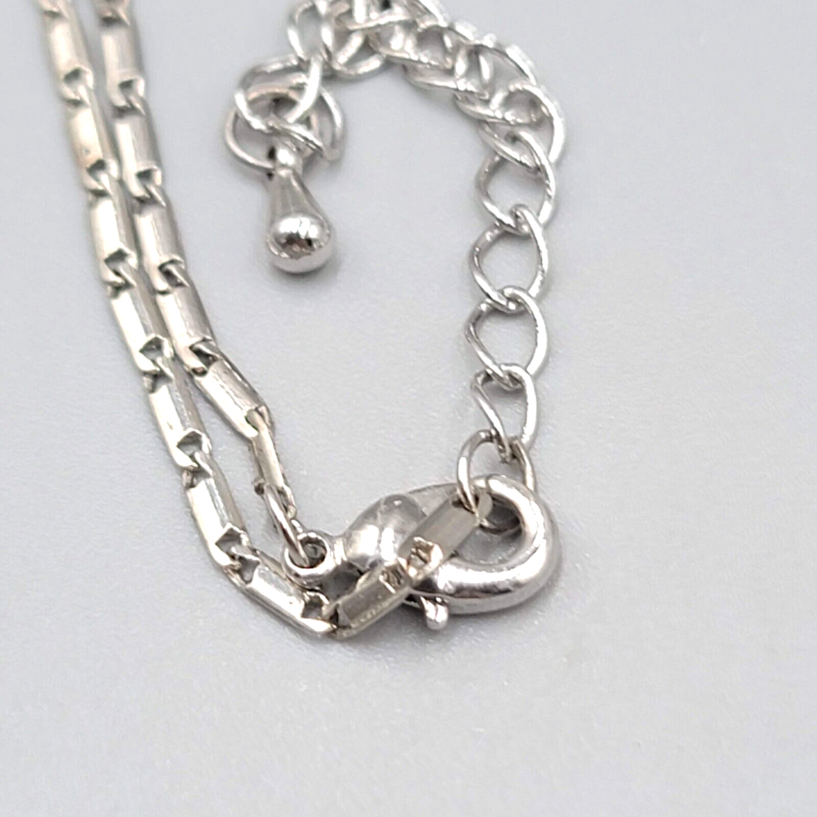 Shamrock Clover Necklace Blue Rhinestone Silver tone Chain 16"-18"