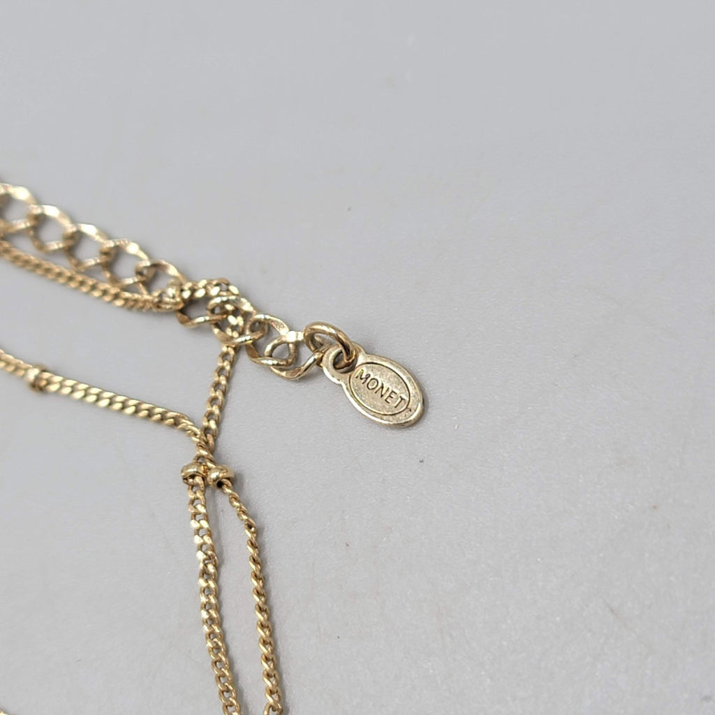 Monet Charm Pendant Necklace Gold tone Crystal 16"-18"