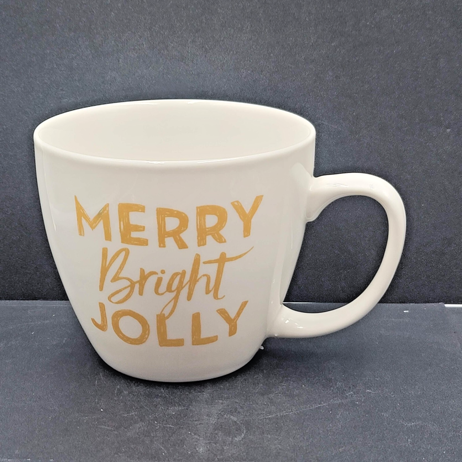 STARBUCKS Merry Bright Jolly Christmas White Gold 2016 Large Coffee Mug 20oz