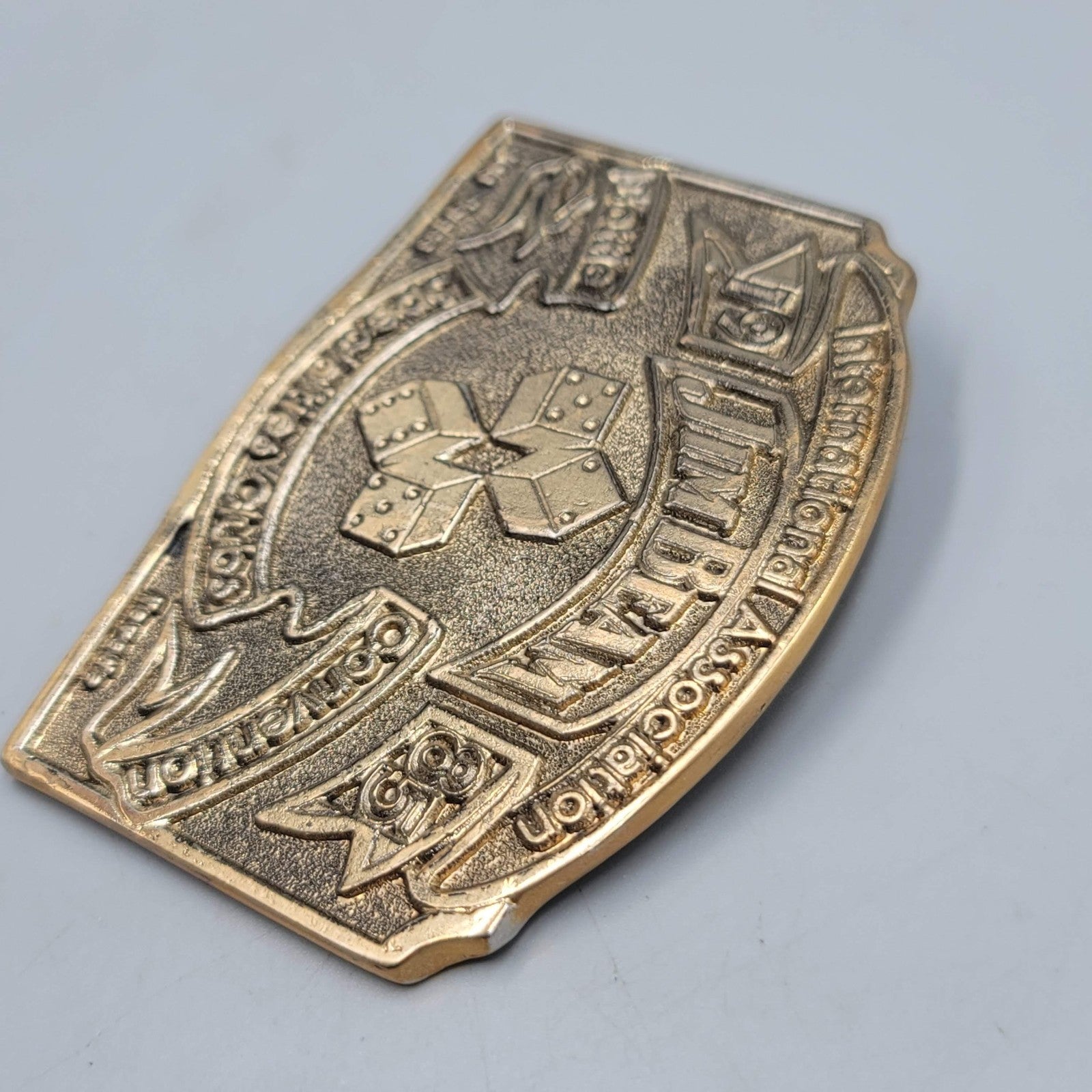 Vintage Jim Beam Belt Buckle Mens Brass Tone 1985 Las Vegas Convention DICE