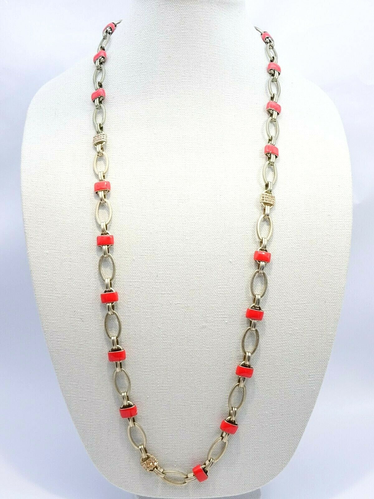 COLDWATER CREEK Gold tone Red Enamel Rhinestone Necklace 36" - 38"
