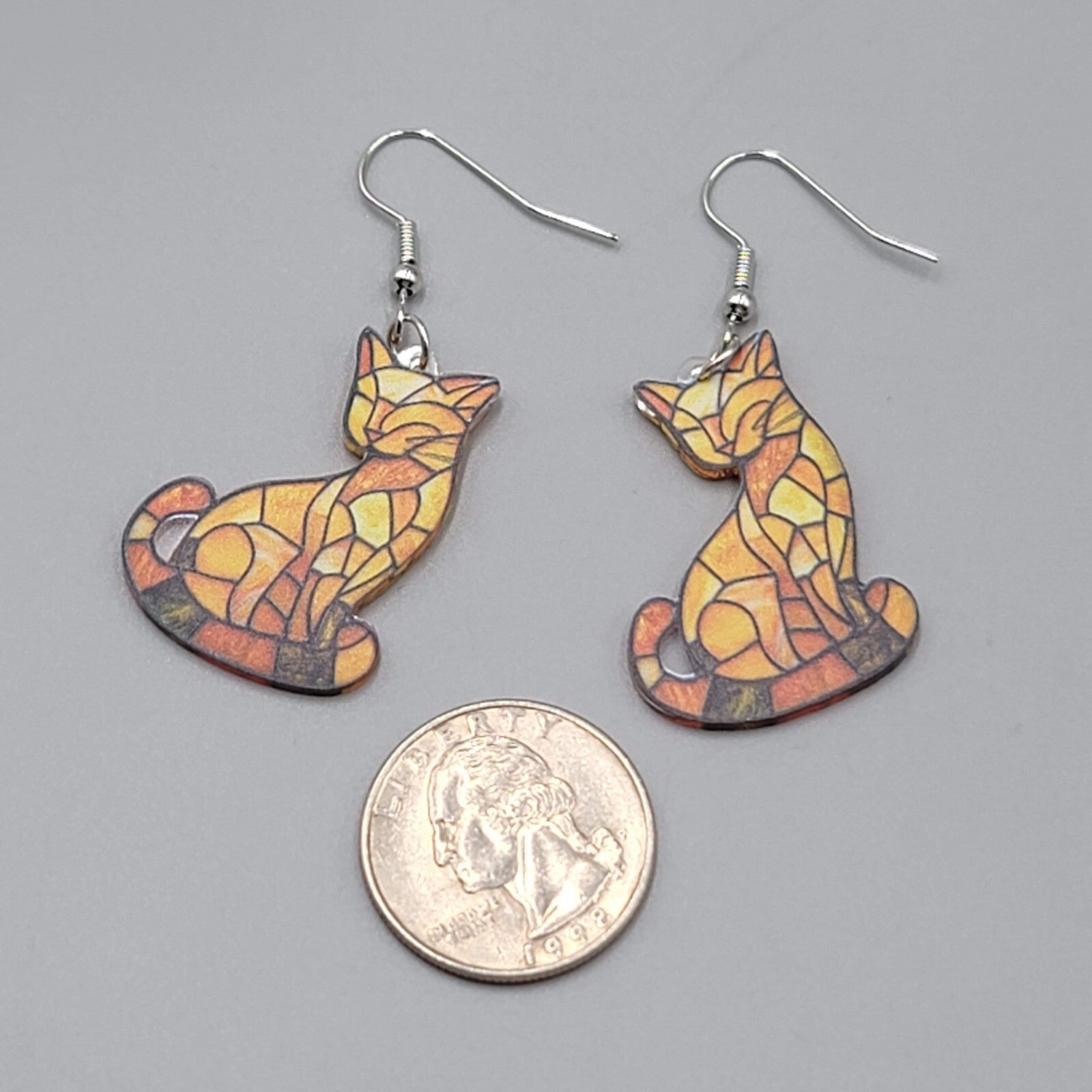 Yellow Kitty Cat Pierced Earrings Acrylic Dangle 1 3/8"