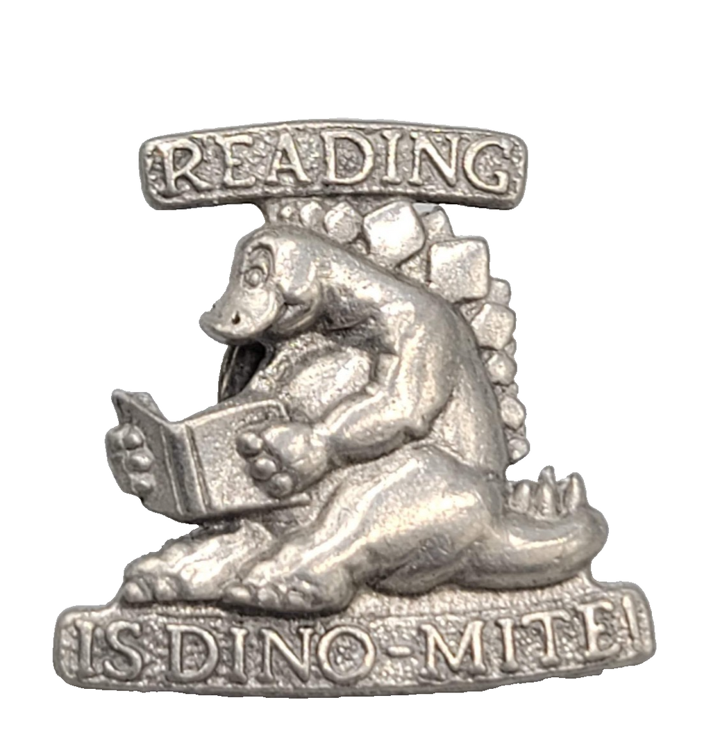 Vintage Reading is Dino Mite Stegosaurus Pewter Lapel Pin Dinomite 1"