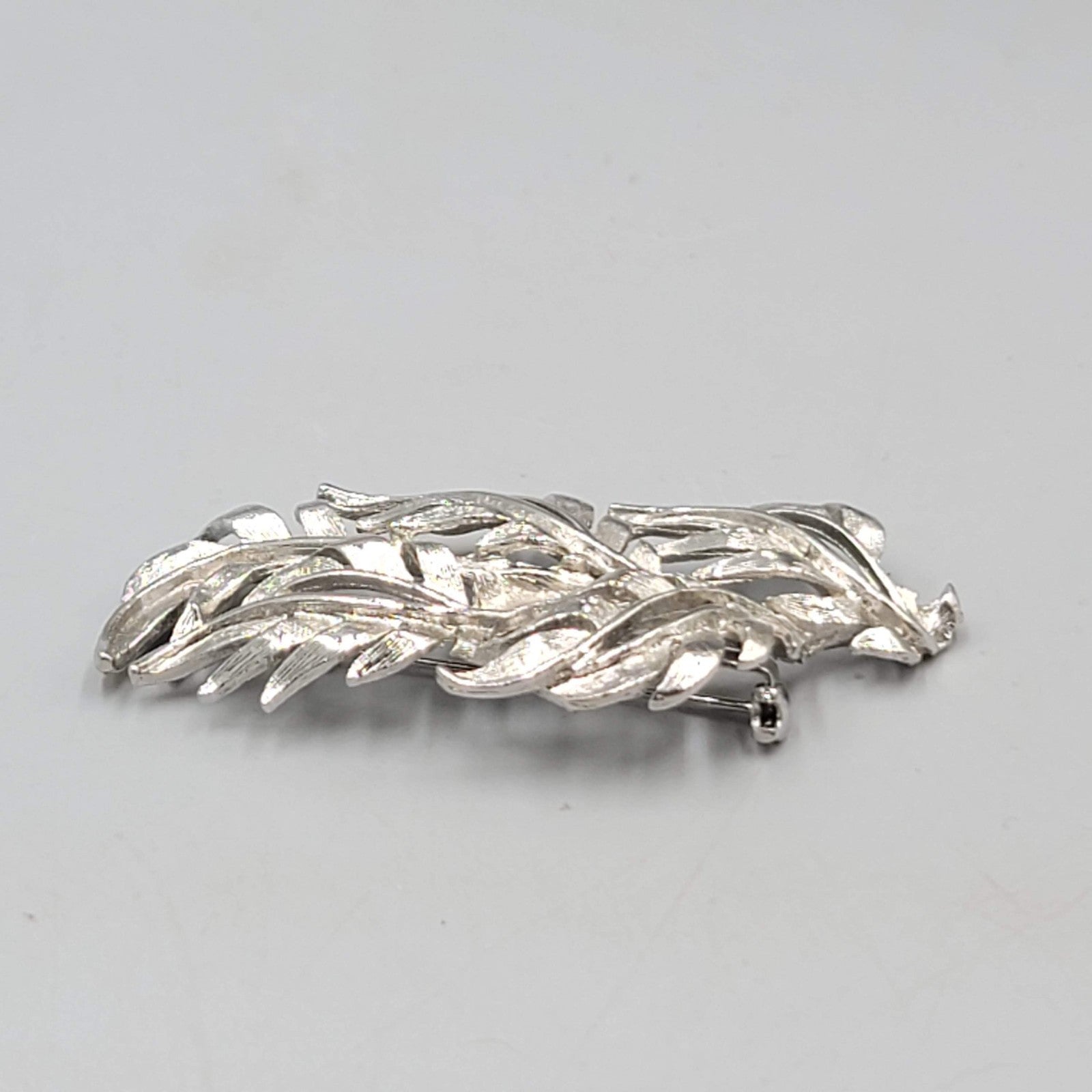 Vintage Signed Torino Silver Tone Metal Openwork Leaf Brooch Estate Jewelry 2.5"
