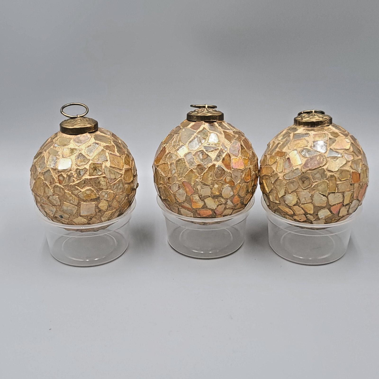 Vintage Lot of 3 Glass Kugel Style Mosaic Christmas Tree Ornament 3 in