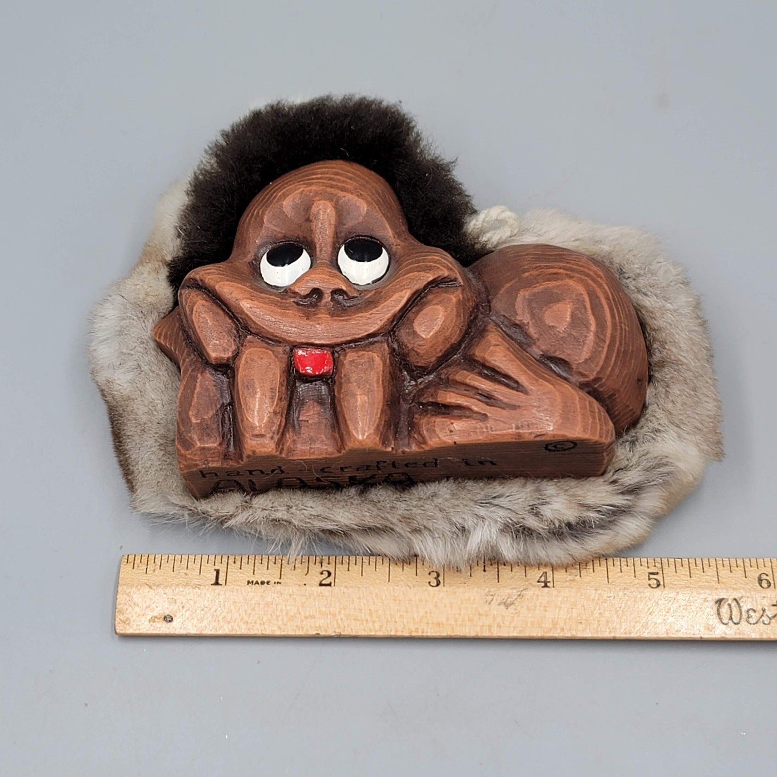 ITI Alaska Wood Reindeer Fur Walrus Big Foot Sasquatch Doll Figure Nuni Folk Art