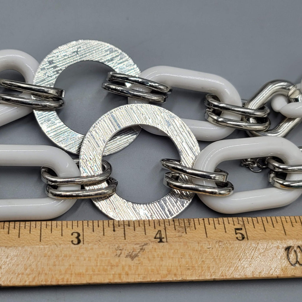 Mark Necklace Silver tone Large White Links 16"+