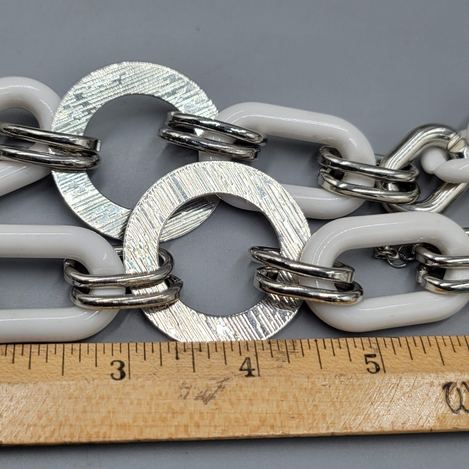 Mark Necklace Silver tone Large White Links 16"+