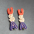 USA Pierced Earrings Beaded Felt Patriotic 4th of July Red White Blue 2.5"