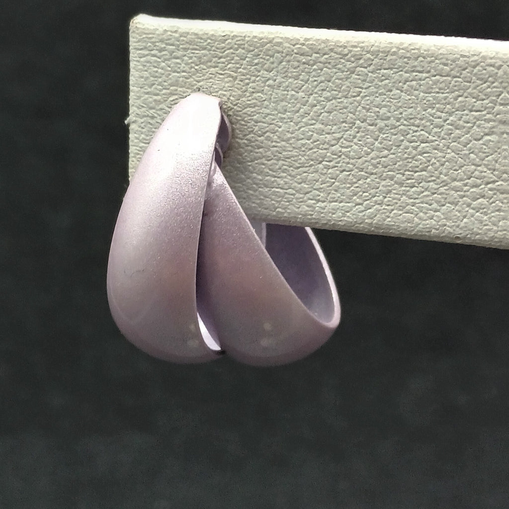 Vintage Pierced Earrings Purple enamel Dual Band Flat Hoop 7/8"