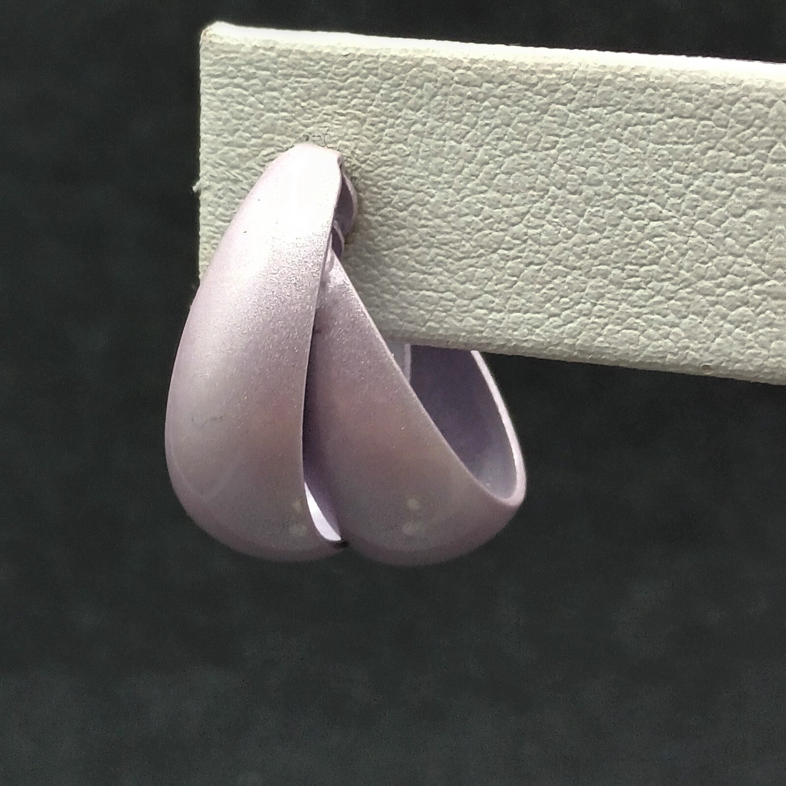 Vintage Pierced Earrings Purple enamel Dual Band Flat Hoop 7/8"