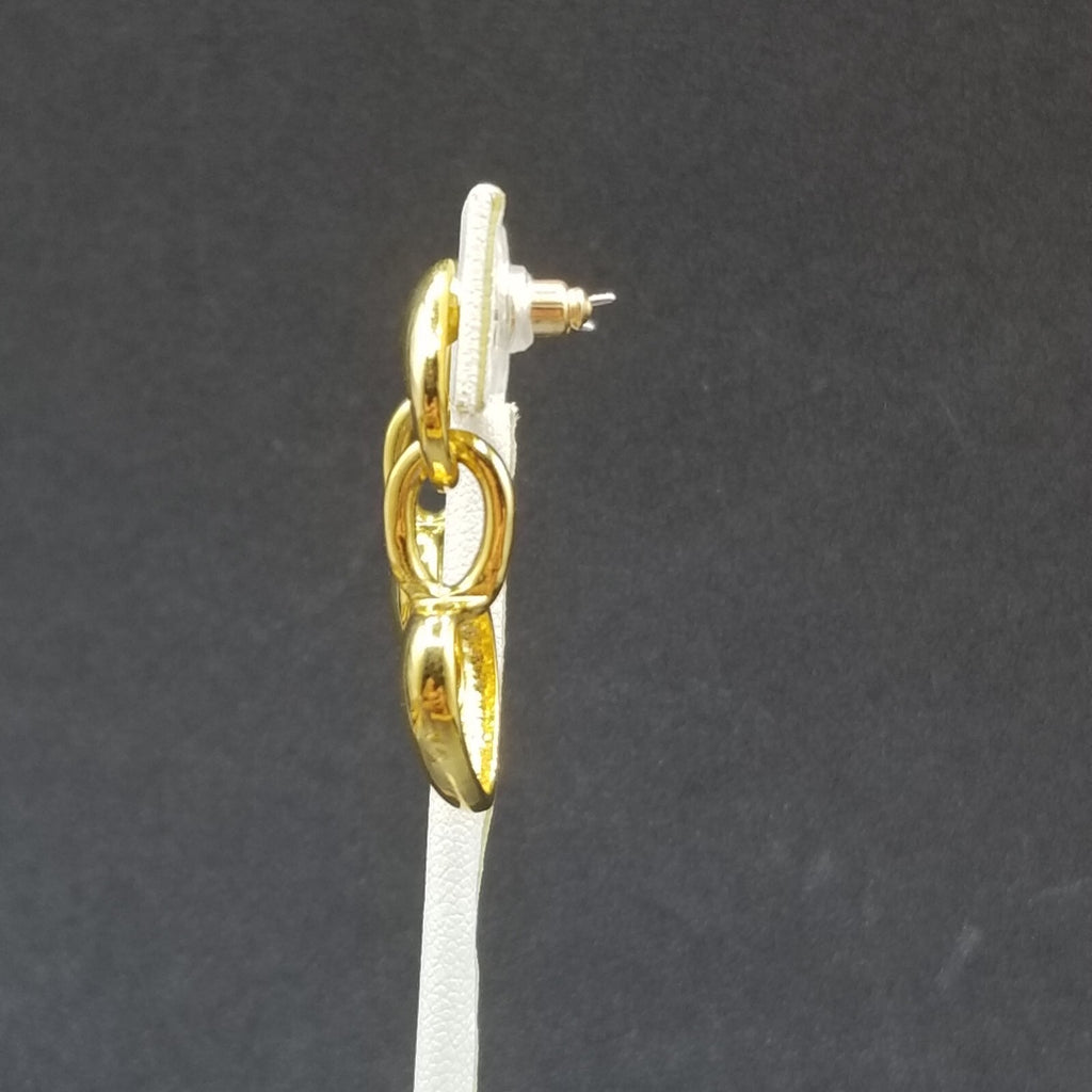 Pierced Earrings Gold tone Chain Heart Statement Dangle 1 1/4"