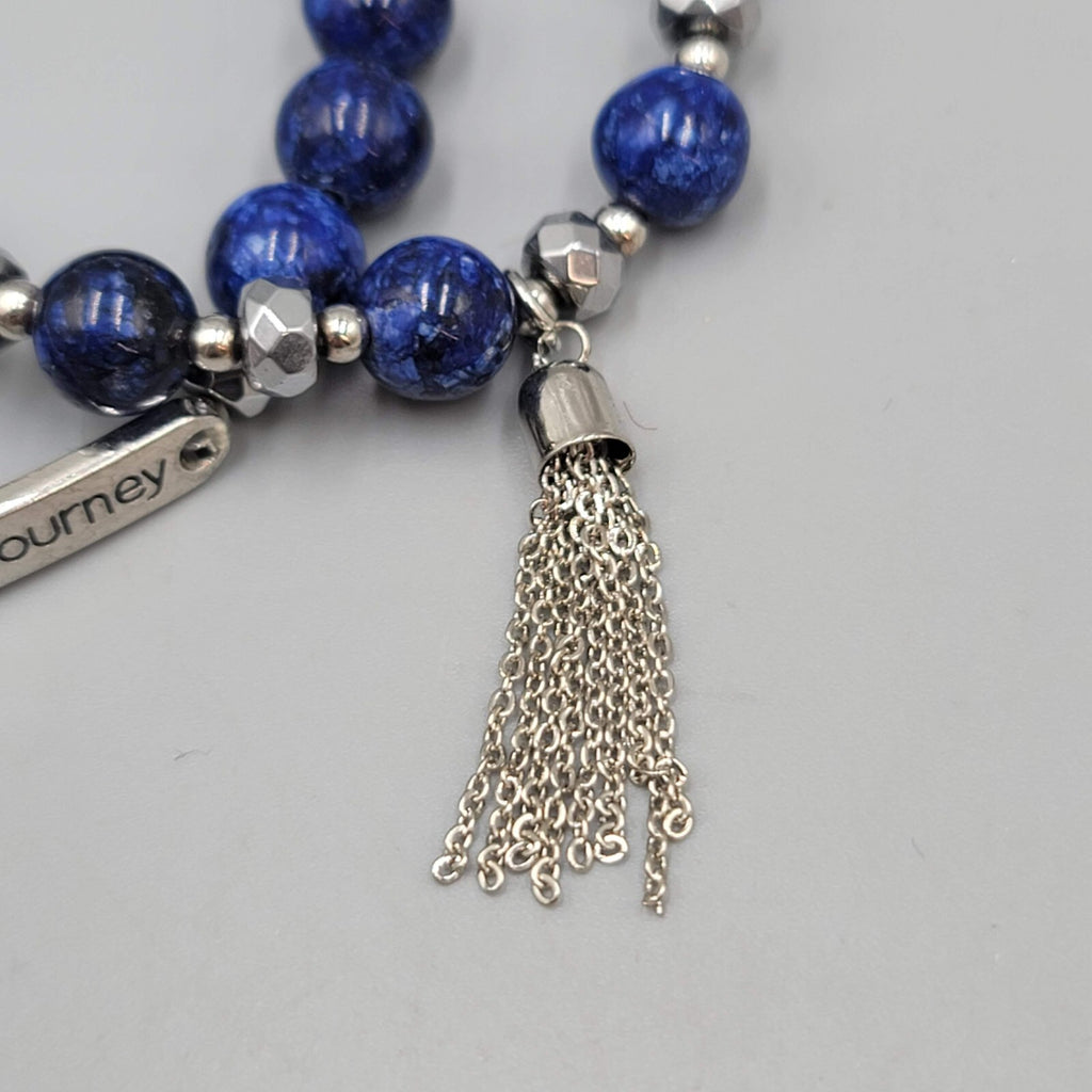 ENJOY The Journey Quote Bracelet Blue Beads Silver tone Lot of 2 Elastic
