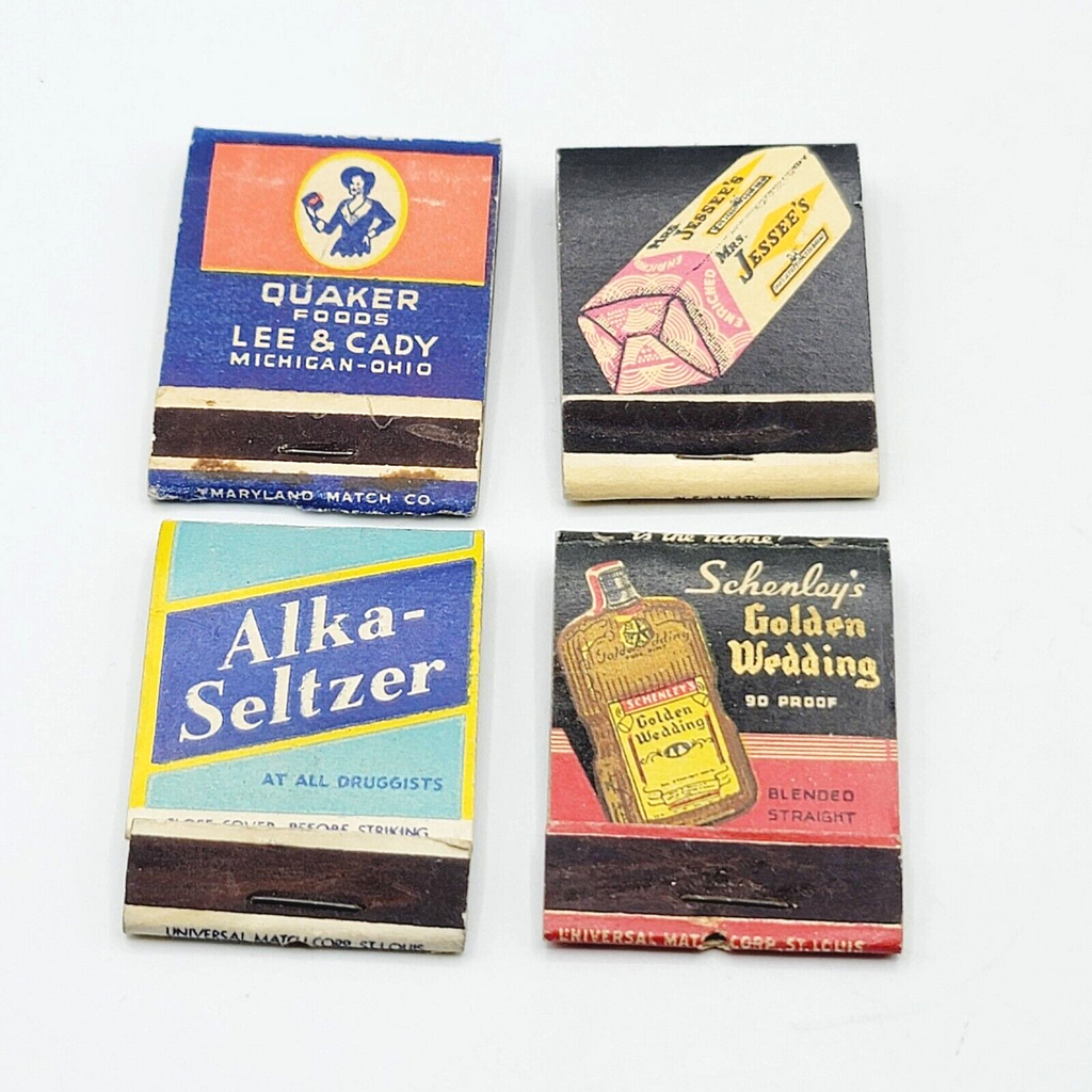 Vintage Advertising Matchbooks Lot of 4 Alka Seltzer Mrs Jessees Quaker Schenley