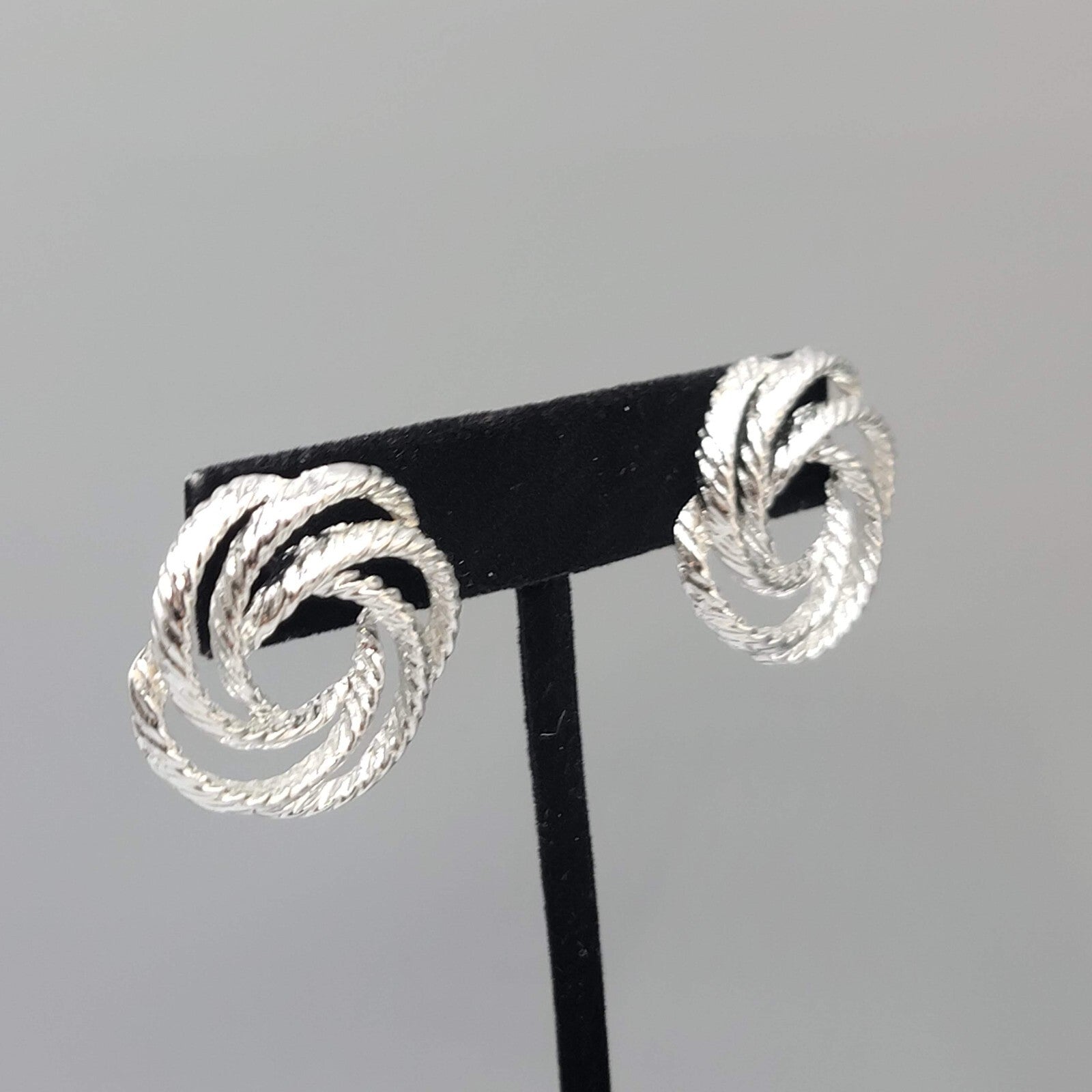 Pierced Earrings Silver tone Open Work Swirl Drop 1"