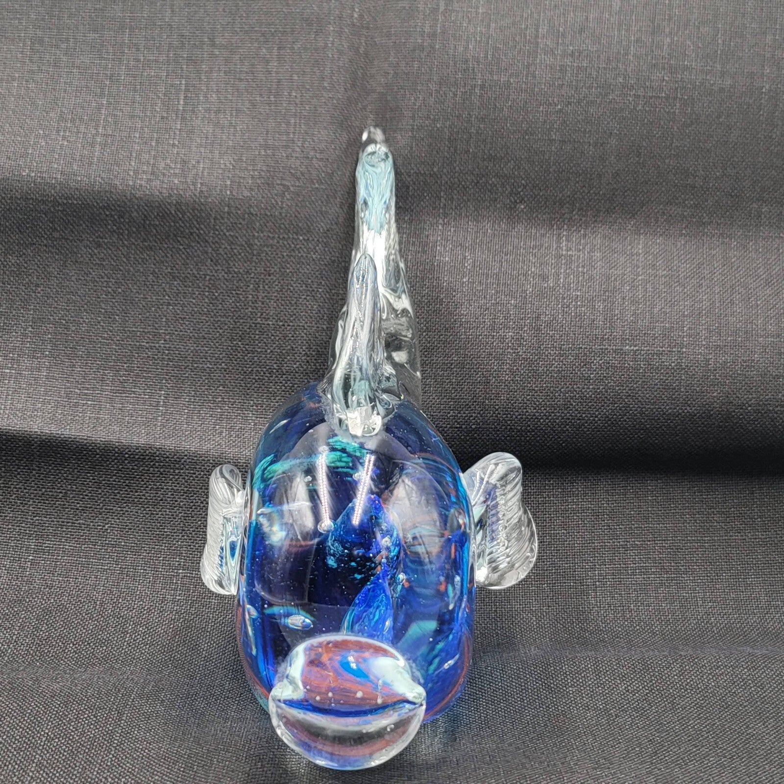Multicolor Glass Fish Paperweight with Fish Inside Large Heavy 7"